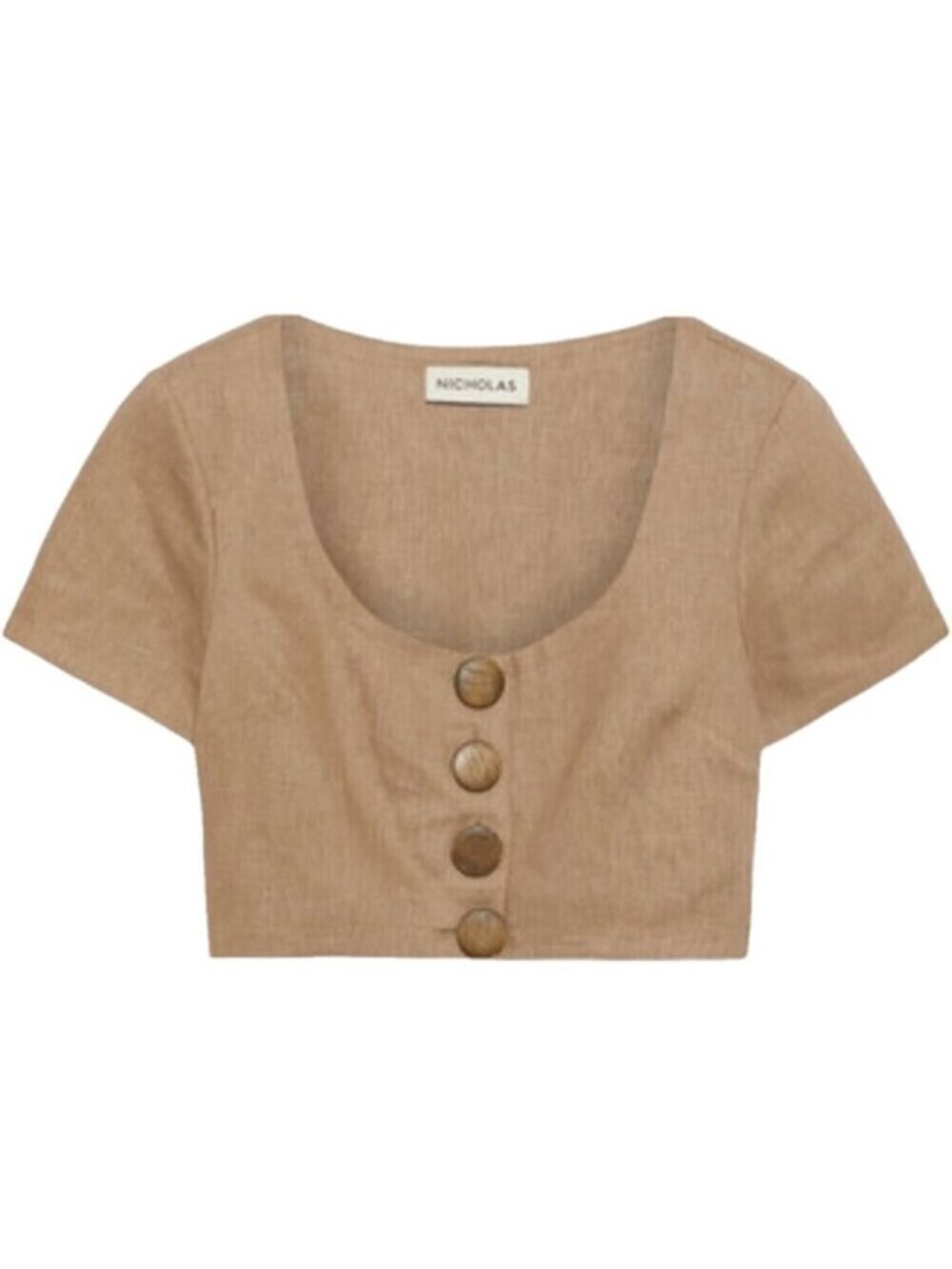 Nicholas Taupe Linen Crop Top - 10